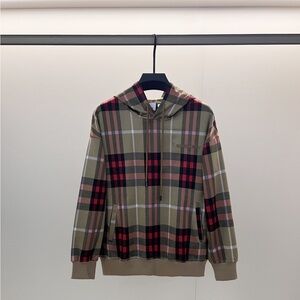 Burberry Tan Plaid Hooded Sweatshirt with Red & Black Accents